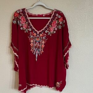 Johnny Was Red Embroidered Blouse